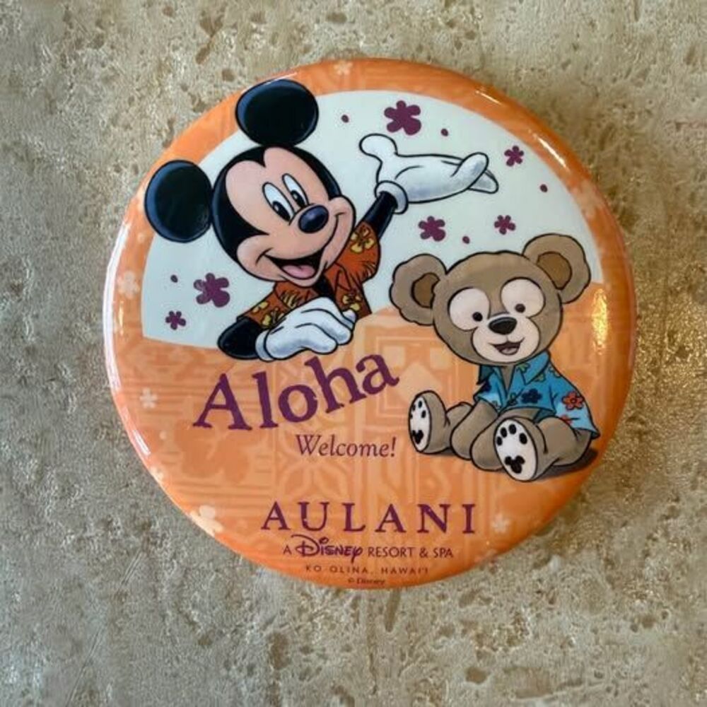 Disney Aulani Welcome Button – Aloha Mickey & Duffy Souvenir Pin